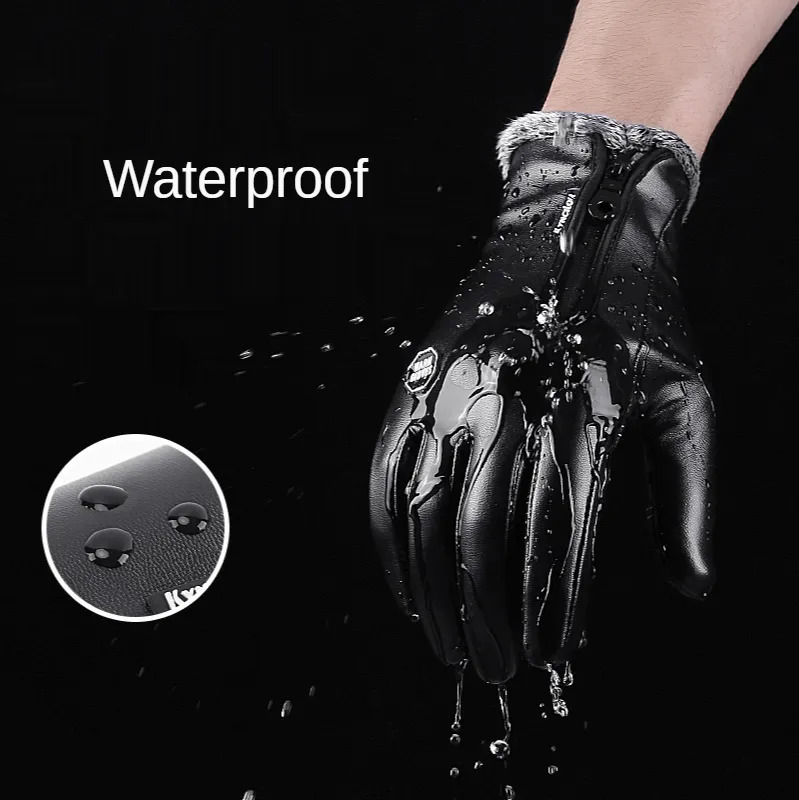 Five Fingers Gloves Winter Men Women Warm Thermal Fleece Leather with Zipper Windproof Waterproof Ski Snow Snowboard Touch 230928