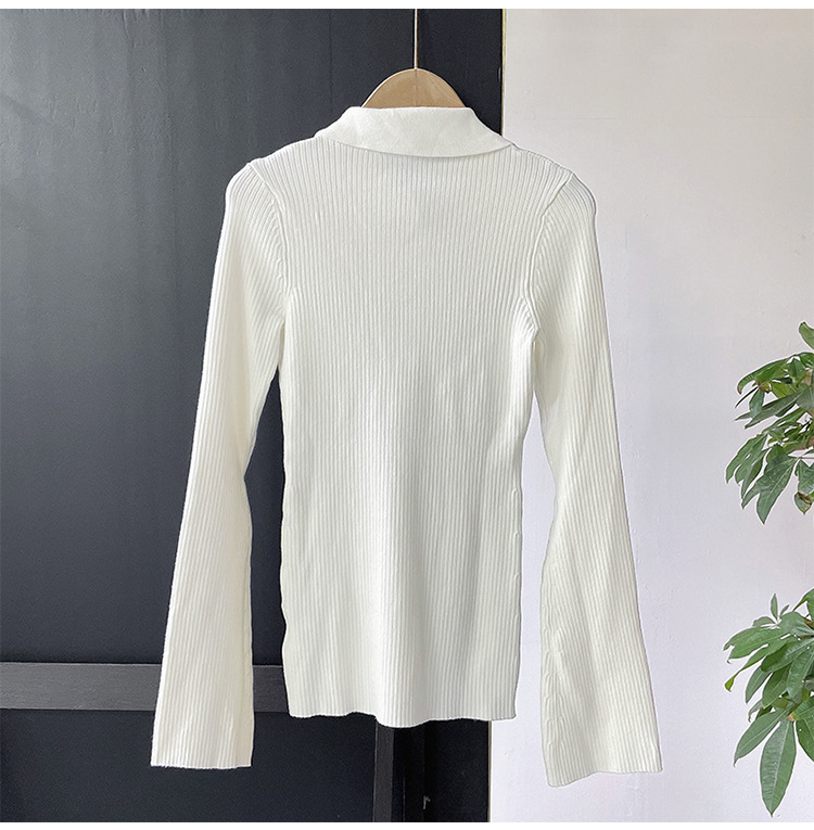maje Women Collar Fit Knit Top Flare Sleeve Single Breasted Sweater Top