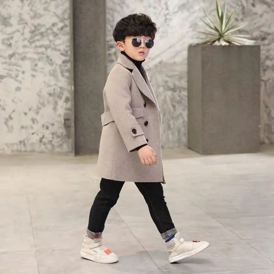 Coat Autumn Wool for Boy Children's Jacket Fashion Solid Blazer Collar Kids Outerwear Outfits Handsome Trench Plus Warm 230928