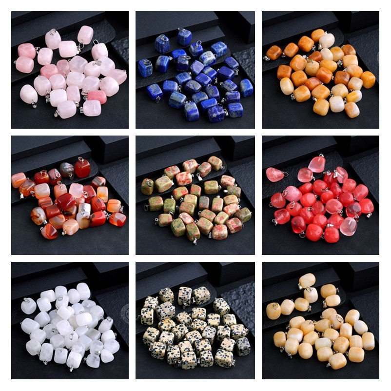 Irregular Square Natural Stone Rose Quartz Topaz Red Agate Pendant Charms for Jewelry Making Keychain Necklace Accessorie