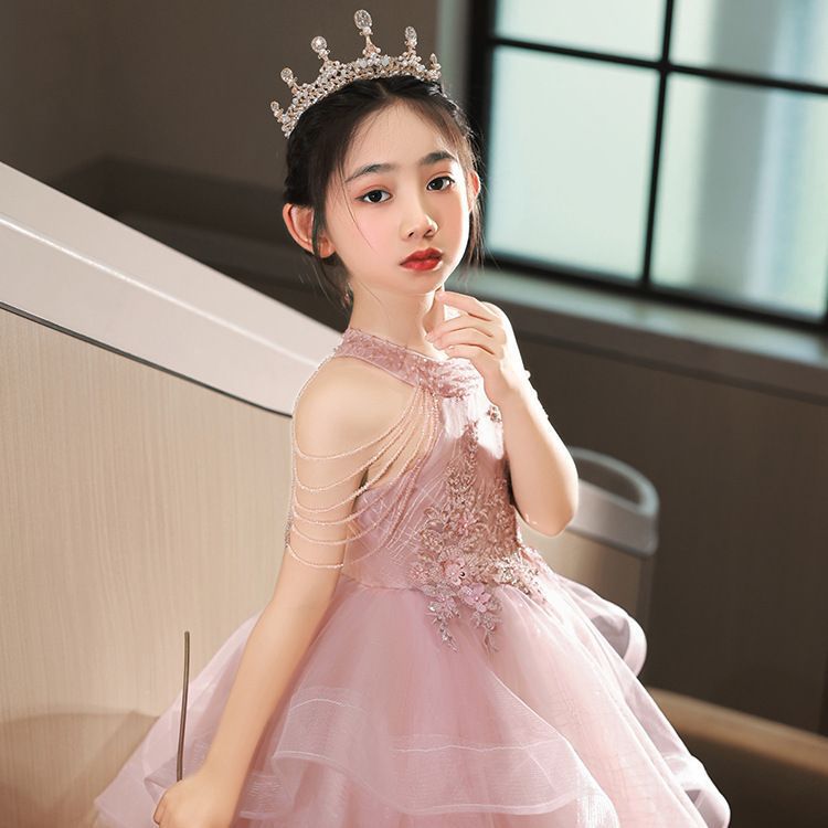 Pink White Flower Girls Dresses For Wedding Tutu Princess Kids Ball Gown Baby Pageant Party Clothes Toddler Birthday Gowns Beaded First Communion Dres