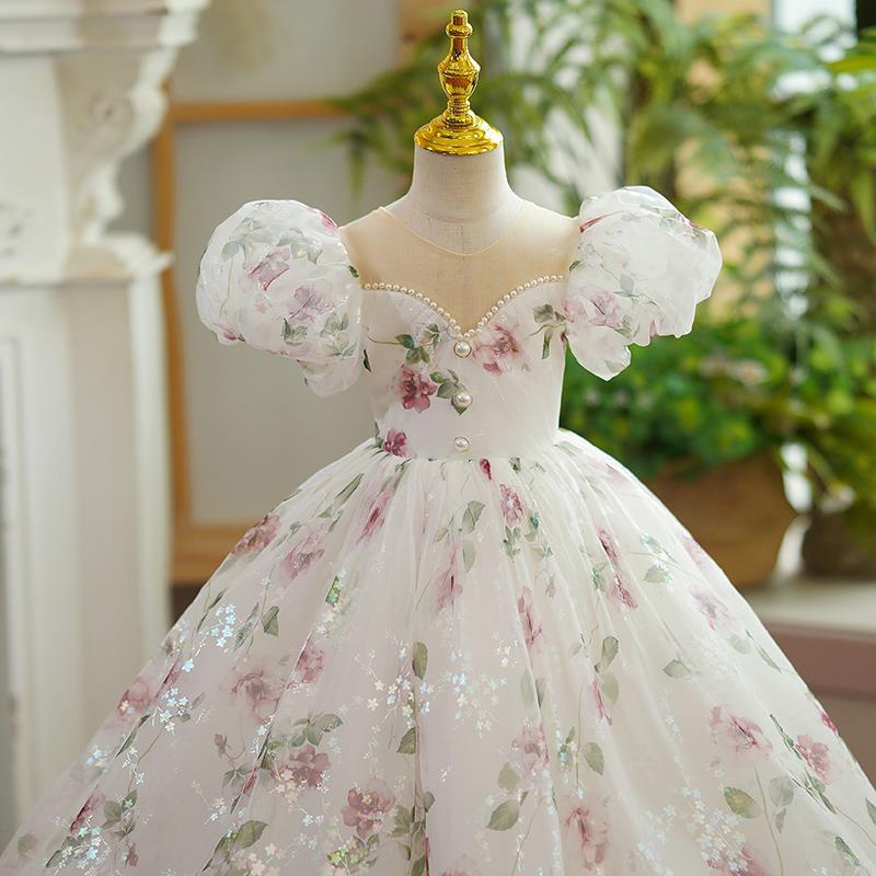 Ball Gown Wer Girl Dresses Layered Ruffles 3D Lowers Little Glitz Girls Toddler Pageant Gowns Tulle Pearls First Communion Dress 403 6660312