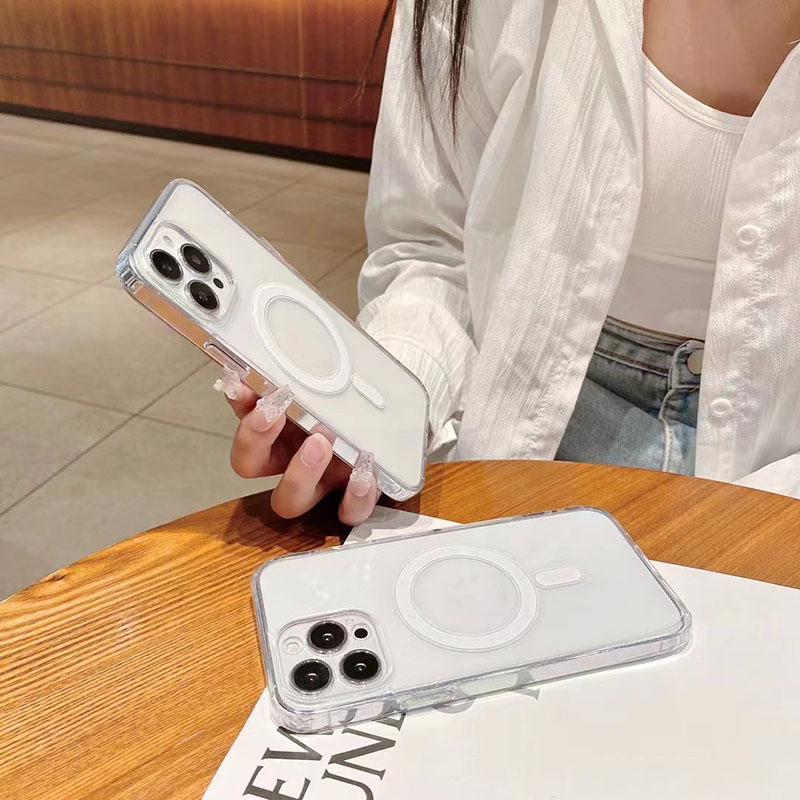 Clear Magnetic Phone Case for Apple iPhone 17 16 15 14 Transparent PC Mobile Back Bumper Covers Compatible with MagSafe Wireless Charger Fundas C