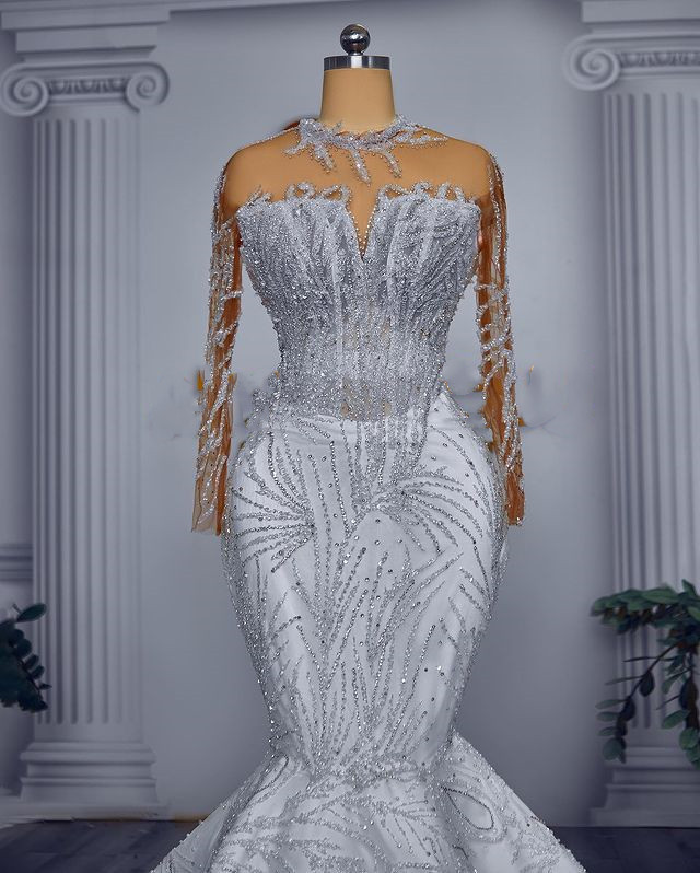 2023 Oct Arabic Aso Ebi Plus Size White Mermaid Wedding Dress Beaded Crystals Luxurious Bridal Gowns Dresses ZJ055