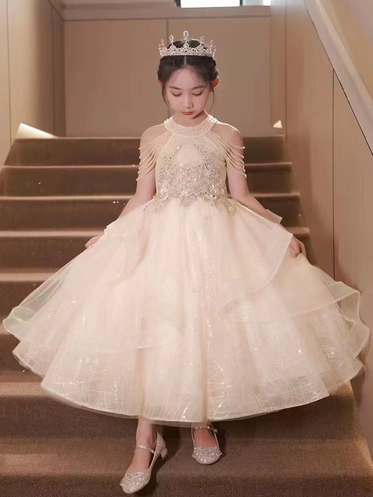 Pink White Flower Girls Dresses For Wedding Tutu Princess Kids Ball Gown Baby Pageant Party Clothes Toddler Birthday Gowns Beaded First Communion Dres