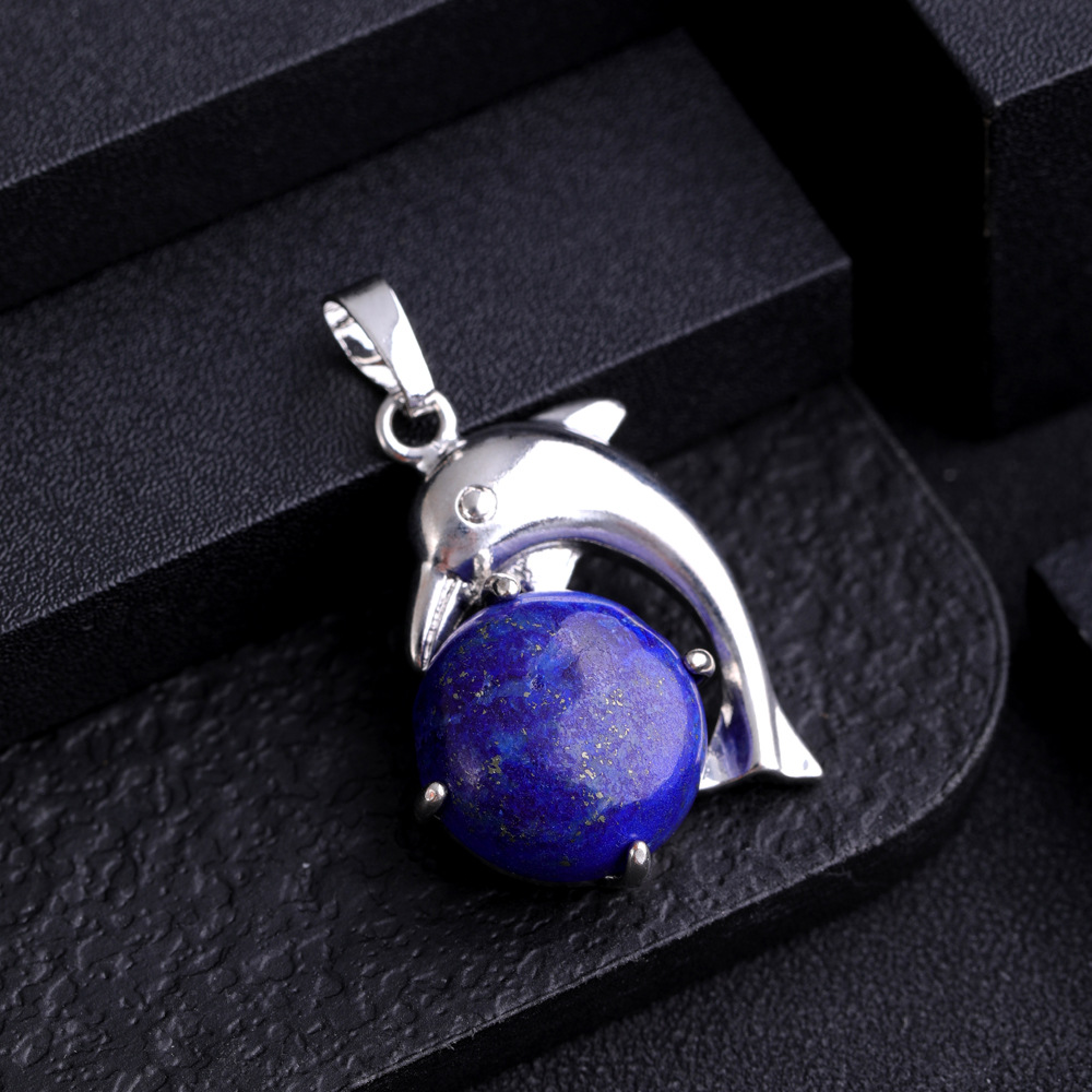 Natural Stone Rose Quartz Tiger Eye Amethyst Dolphin Pendant Charms for Jewelry Making Keychain Necklace Accessorie