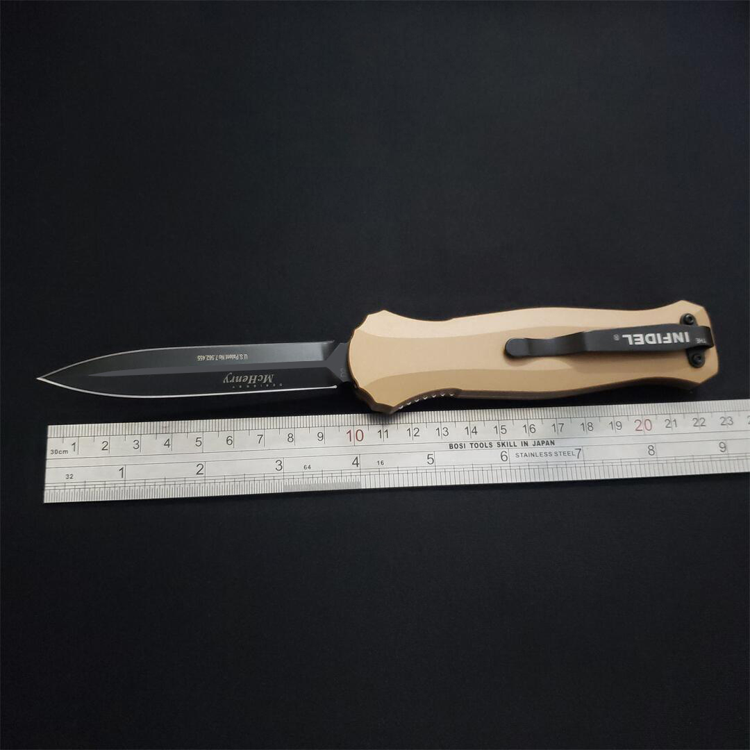 8Models 3300BK Infidel Out the front Knife 3.95 D2 Black Double Edge Blade Aluminum Handles Outdoor Camp Hunt Tactical Pocket Knives 3310 3350 EDC too