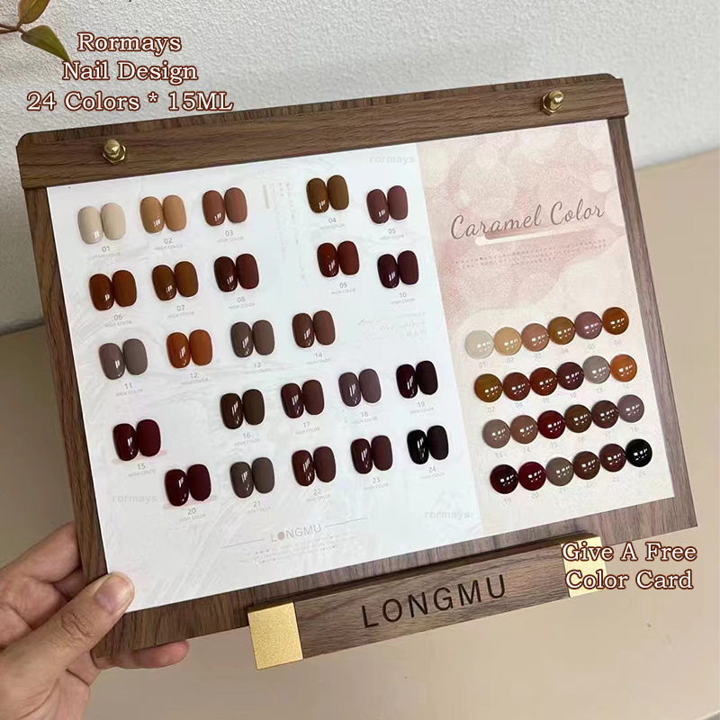 Rormays Autumn Winter 24 Color gel Dark Brown nail polish Mixed with Durable Varnish UV LED Soaked Caramel Chocolate Nail Art Primer Finish gel Factor
