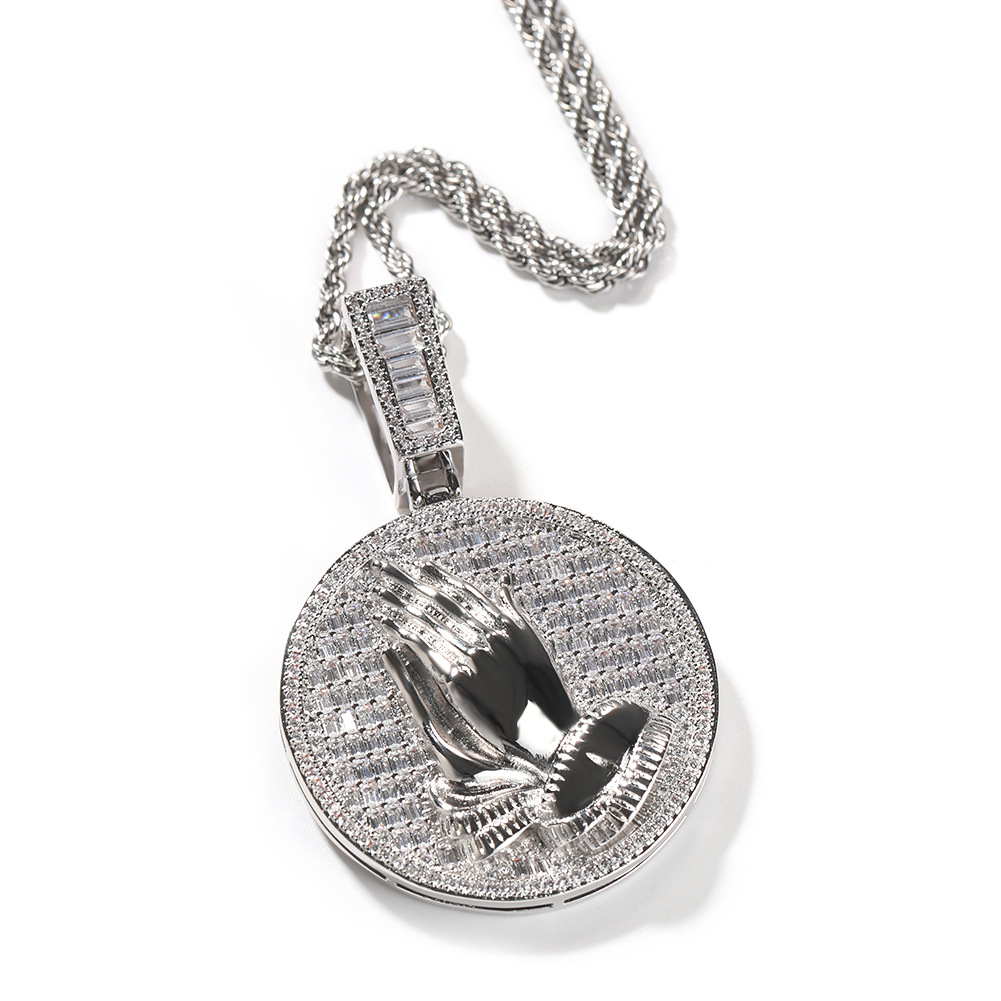 Hip Hop Playing Hands Pendants Necklace TopBling Full Zircon Religious Mens Jewelry