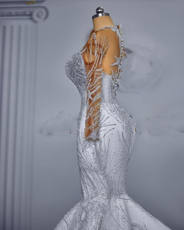 2023 Oct Arabic Aso Ebi Plus Size White Mermaid Wedding Dress Beaded Crystals Luxurious Bridal Gowns Dresses ZJ055