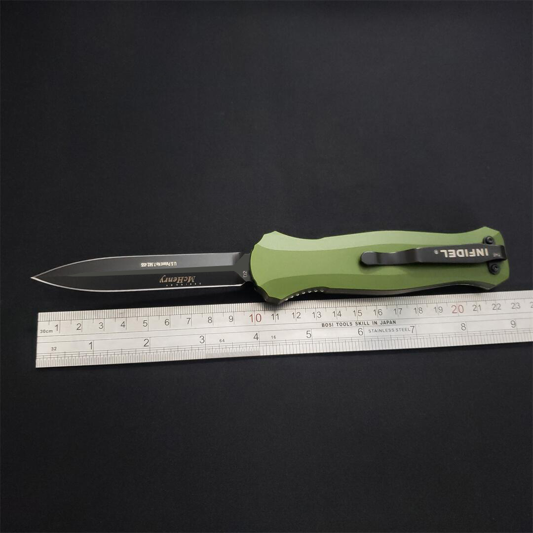 8Models 3300BK Infidel Out the front Knife 3.95 D2 Black Double Edge Blade Aluminum Handles Outdoor Camp Hunt Tactical Pocket Knives 3310 3350 EDC too