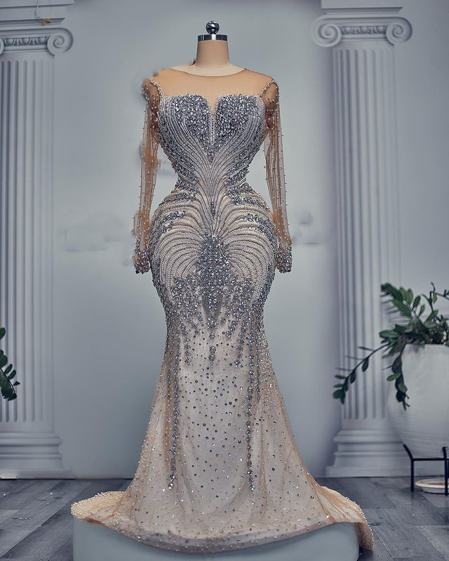 2023 Oct Arabic Aso Ebi Plus Size Luxurious Mermaid Wedding Dress Beaded Crystals Sexy Bridal Gowns Dresses ZJ244