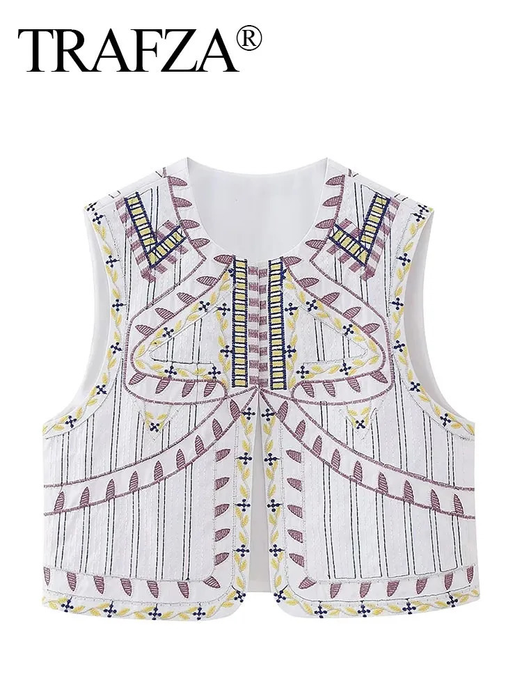Womens Vests TRAFZA Women Fashion Y2k Vintage Floral Embroidery Vest Top V Neck Loose Casual Summer Woman Short Cardigan Waistcoat Chic Tops 230928