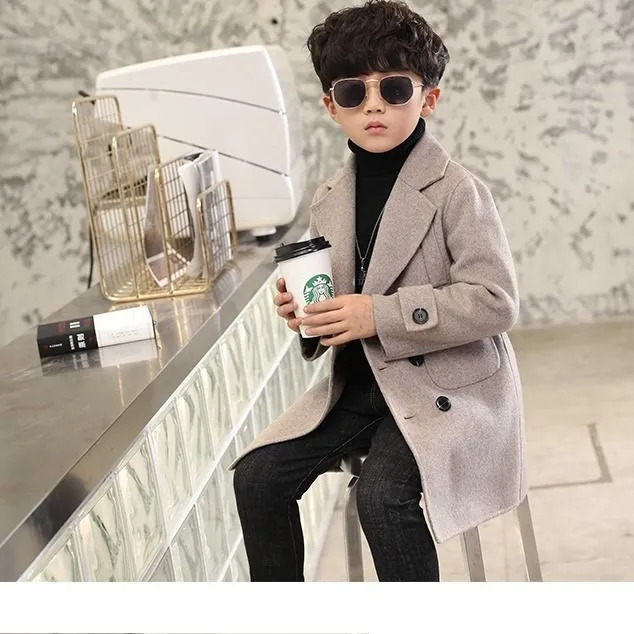 Coat Autumn Wool for Boy Children's Jacket Fashion Solid Blazer Collar Kids Outerwear Outfits Handsome Trench Plus Warm 230928
