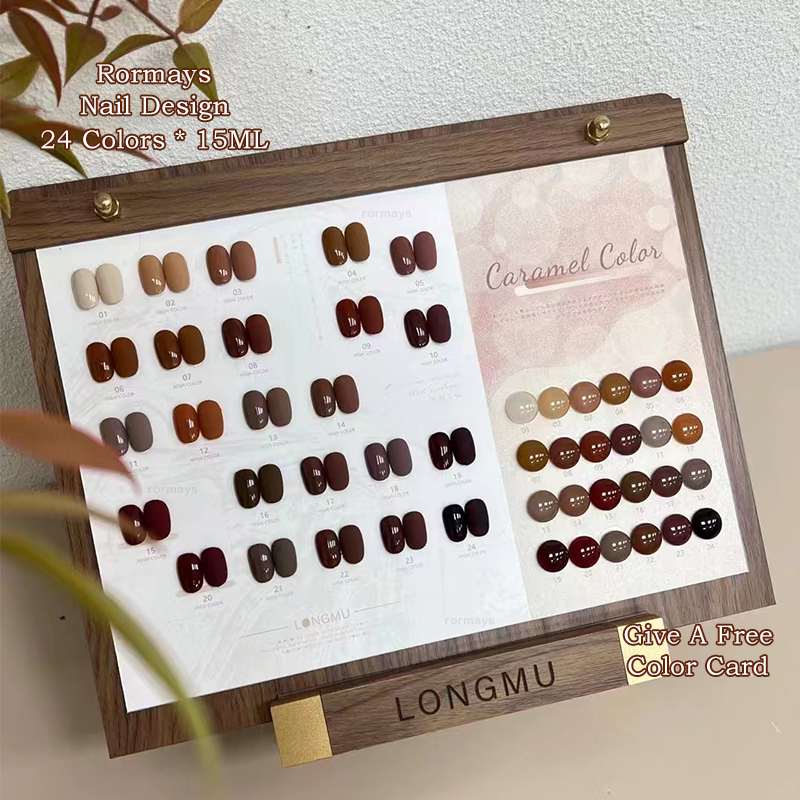Rormays Autumn Winter 24 Color gel Dark Brown nail polish Mixed with Durable Varnish UV LED Soaked Caramel Chocolate Nail Art Primer Finish gel Factor
