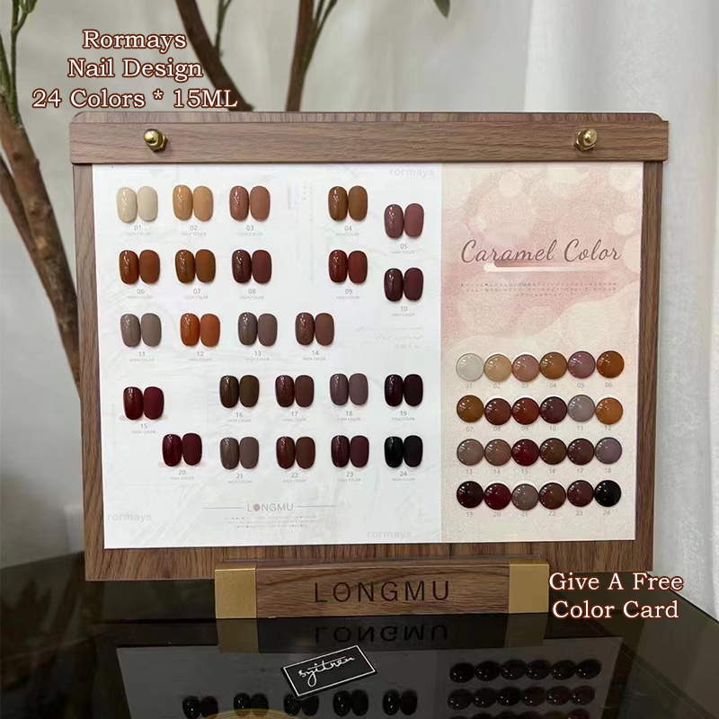 Rormays Autumn Winter 24 Color gel Dark Brown nail polish Mixed with Durable Varnish UV LED Soaked Caramel Chocolate Nail Art Primer Finish gel Factor