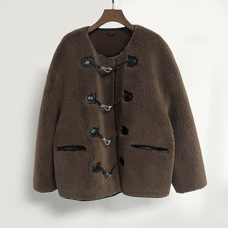 Women's winter lamb hair mixed with sheared real fur short coat jacket size