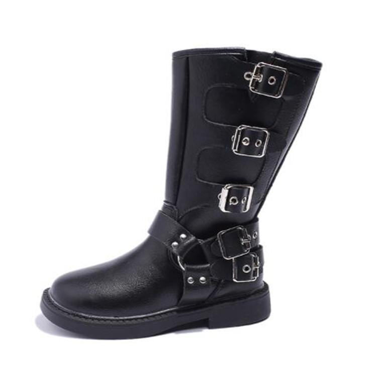 Outdoor Kids Girl Boots Autumn Side Zipper Leather Booties Rubber Outsole Martin Boot Belt buckle Children length Boots Toddlers Footwear