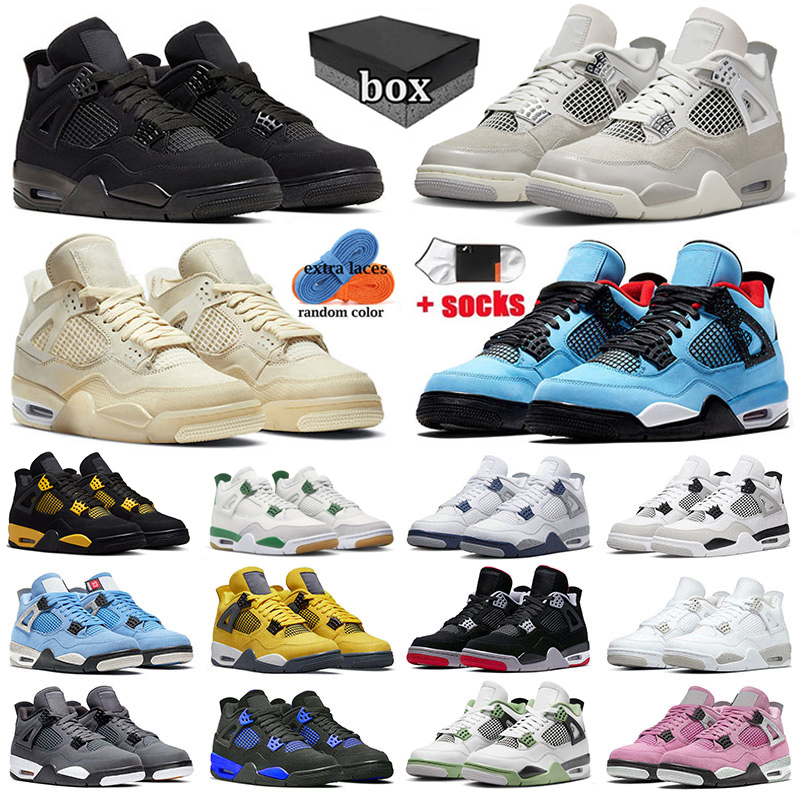 With Box 4 Basketball Shoes Jumpman Pine Green Mens Womens black cat 4s black cats Trainers Military Black Sail Sneakers size 13 men shoes