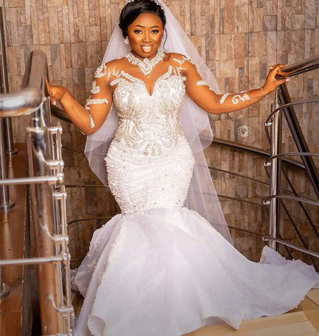 Plus Aso Oct Arabic Ebi Size White Mermaid Wedding Dress Pearls Beaded Vintage Bridal Gowns Dresses Zj Es 6660306