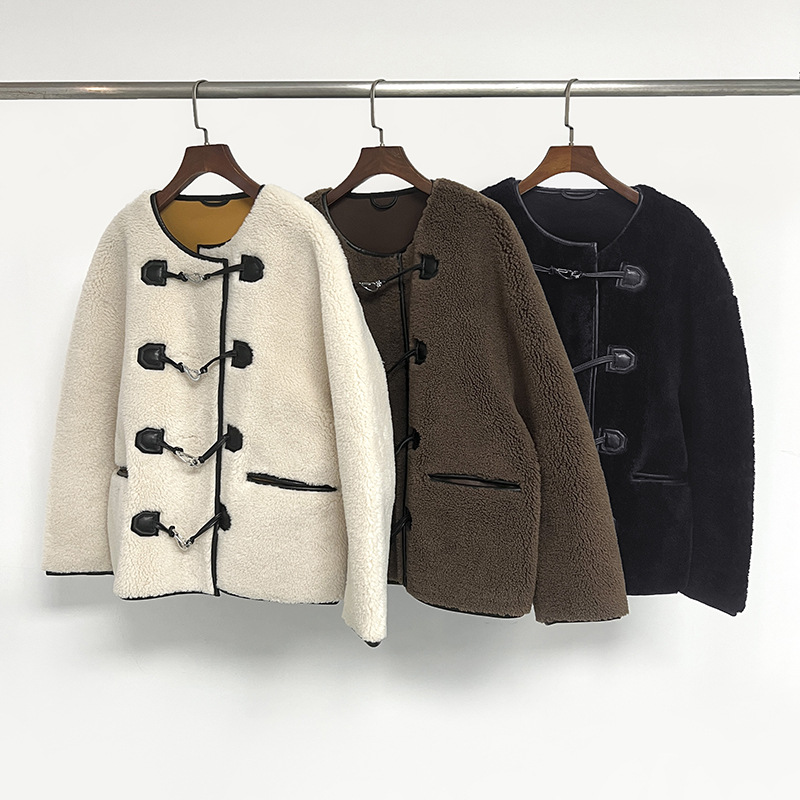 Women's winter lamb hair mixed with sheared real fur short coat jacket size