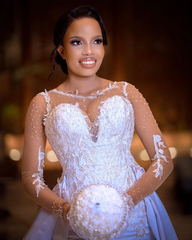 2023 Oct Arabic Aso Ebi Plus Lace Mermaid Wedding Dress Beaded Detachable Train Satin Bridal Gowns Dress ZJ303