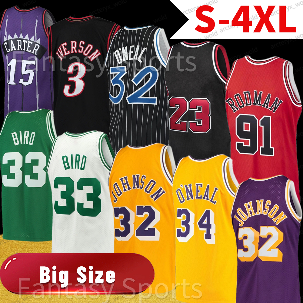 3XL 4XL Big Custom Size Men Kids Basketball Jersey 33 Larry Bird 15 Vince Carter Shaq Oneal Allen Iverson Dennis Rodmam JOHNSON Yellow 93094 61244