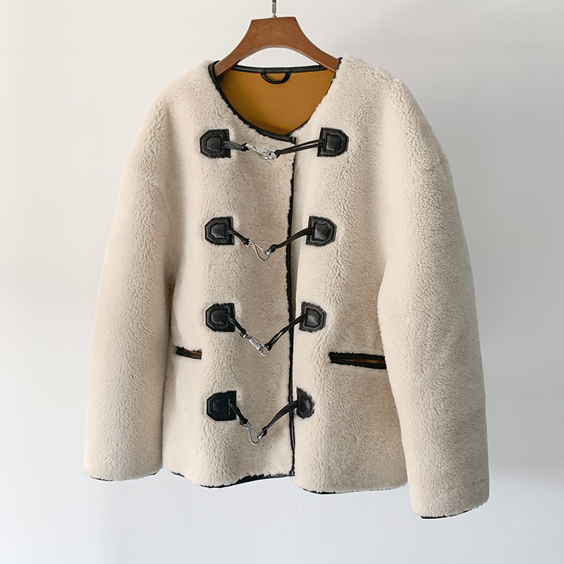 Women's winter lamb hair mixed with sheared real fur short coat jacket size