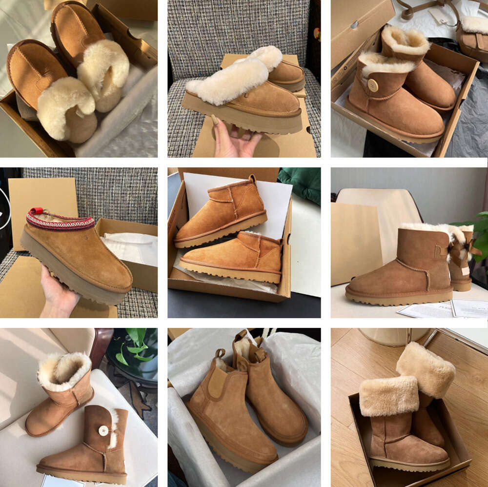 2024 designer snow boots australian women boot tasman bailey dune Chestnut winter buckle Half Knee Short lady Sheepskin integrated glies slipper fallow