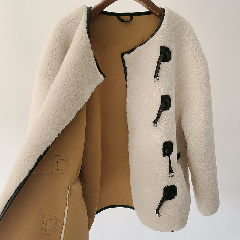 Women's winter lamb hair mixed with sheared real fur short coat jacket size