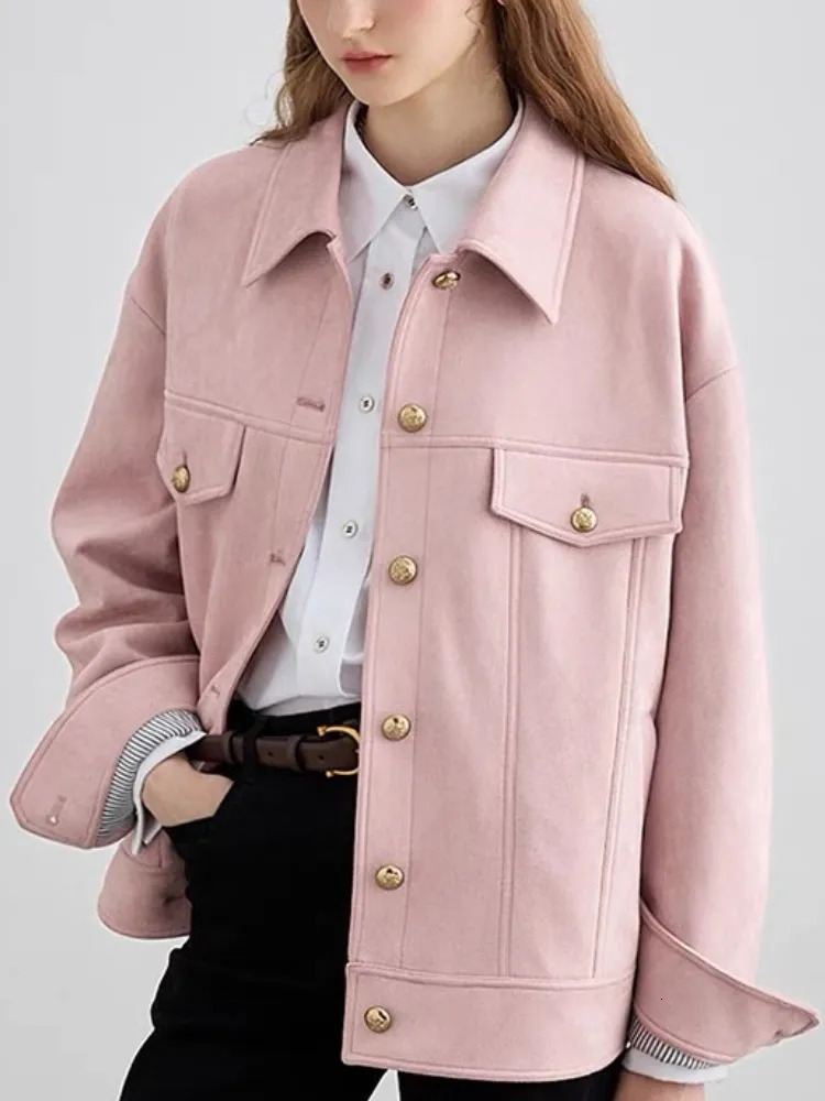 Womens Jackets Shirt Coats for Women Pink Vintage Harajuku Fashion Autumn Loose Casual Polo Collar Winter Jacket 230928