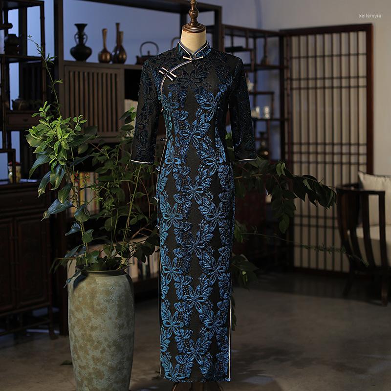 Ethnic Clothing Chinese Style Gold Velvet Cheongsam Dress Blue Long-sleeved Tang Suit Was Thin Fashion Retro Long S-4XL Size
Ethnic Clothing Chinese Style Gold Velvet Cheongsam Dress Blue Long-sleeved Tang Suit Was Thin Fashion Retro Long S-4XL Size