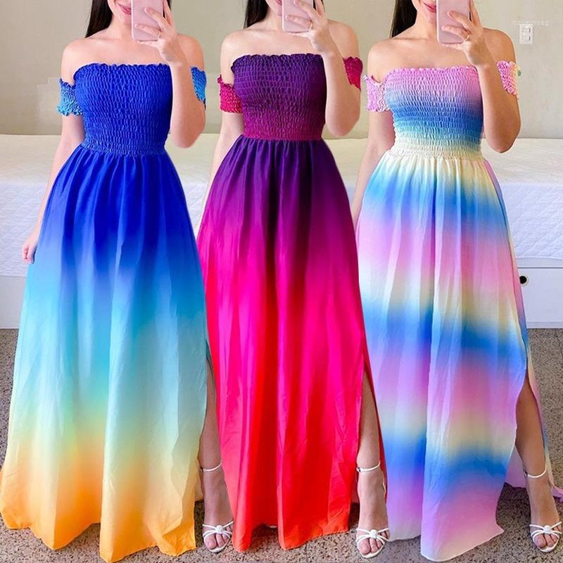 Party Dresses Women Fashion Sexy Butterfly Rainbow Slit Dress Retro Slash Collar Elastic Off Shoulder Strapless A Line Long, C6
Party Dresses Women Fashion Sexy Butterfly Rainbow Slit Dress Retro Slash Collar Elastic Off Shoulder Strapless A Line Long, C6