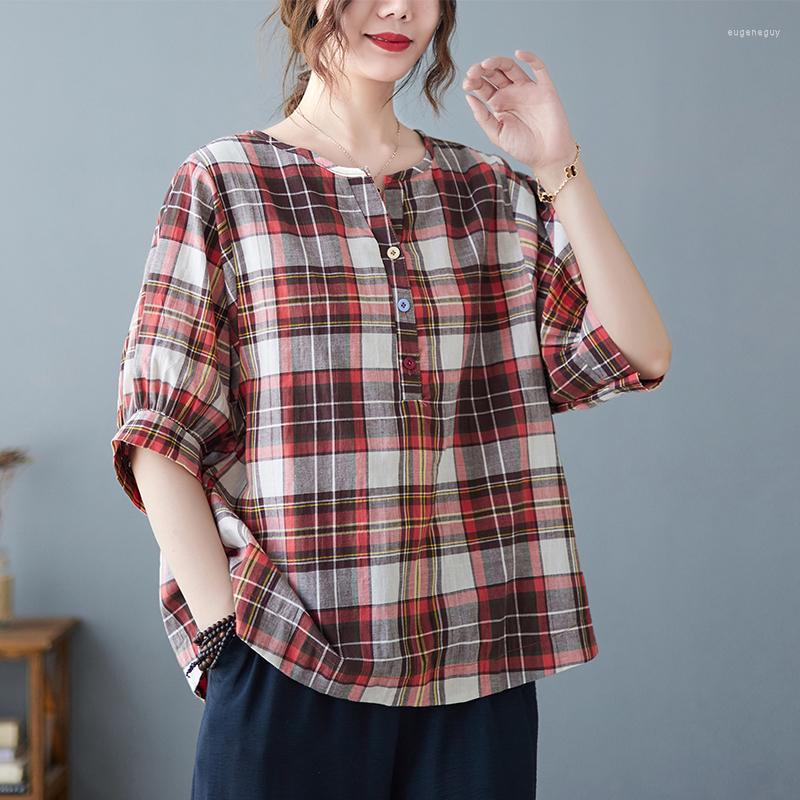 Women's Blouses 2023 Arrival Summer Arts Style Women All-matched Plaid V-neck Blouse Short Sleeve Cotton Linen Casual Shirts V127, Purple
Women's Blouses 2023 Arrival Summer Arts Style Women All-matched Plaid V-neck Blouse Short Sleeve Cotton Linen Casual Shirts V127, Purple