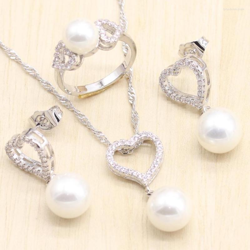 Necklace Earrings Set 925 Sterling Silver Pearl Heart White CZ Jewelry Ring Stud Pendant Gift For Women, Picture shown
Necklace Earrings Set 925 Sterling Silver Pearl Heart White CZ Jewelry Ring Stud Pendant Gift For Women, Picture shown