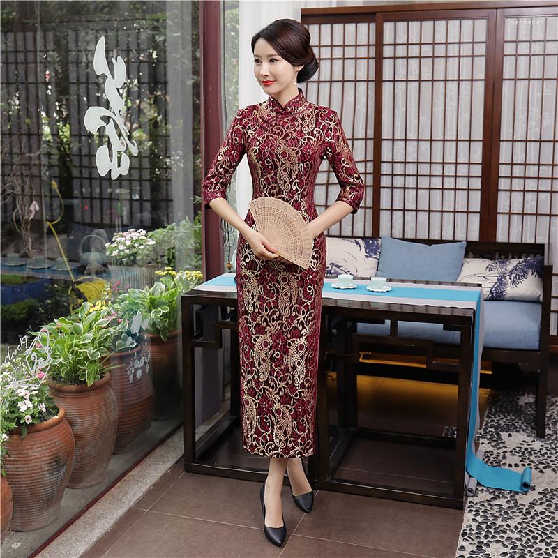 Ethnic Clothing Shanghai Story Arrival Fashion Chinese Style Long Cheongsam Women's Lace Velour Dress Elegant Qipao Vestidos
Ethnic Clothing Shanghai Story Arrival Fashion Chinese Style Long Cheongsam Women's Lace Velour Dress Elegant Qipao Vestidos