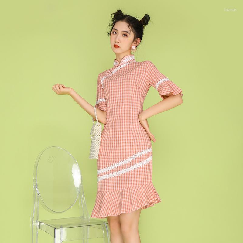 Ethnic Clothing Summer Plaid Improved Cheongsam Small Fresh Young Retro Artistic Dress Girl Style Short
Ethnic Clothing Summer Plaid Improved Cheongsam Small Fresh Young Retro Artistic Dress Girl Style Short