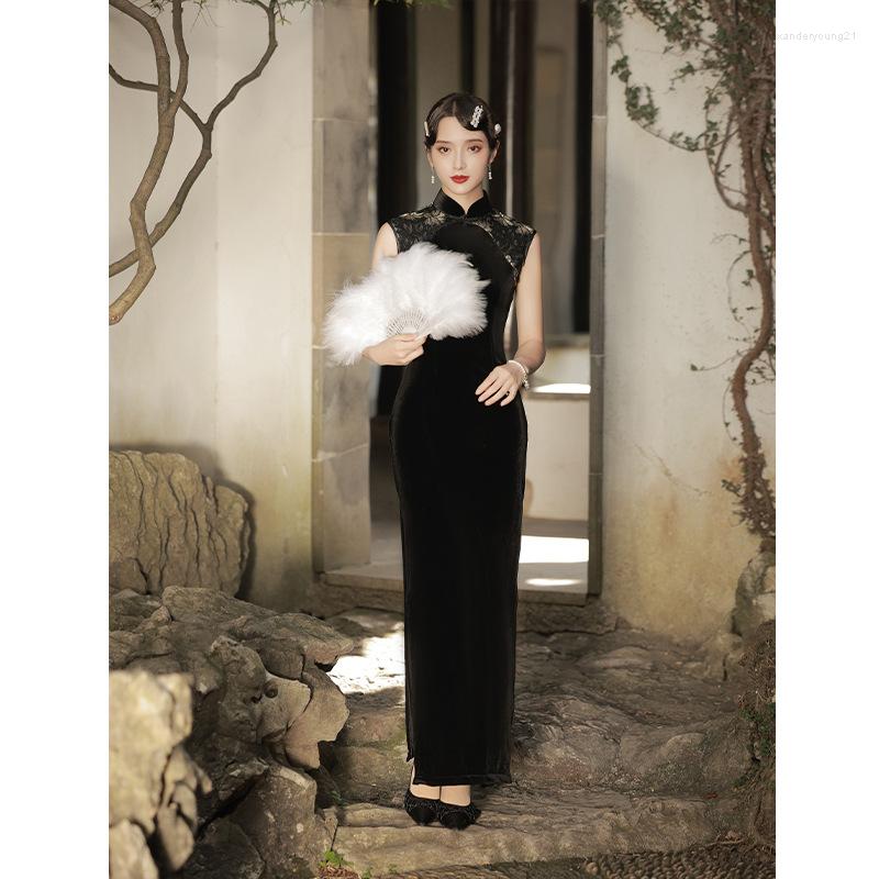 Ethnic Clothing Autumn Winter Velvet Cheongsam Improved Fashion Sexy Black Lace Sleeveless Banquet Prom Dress Elegant Long Qipao
Ethnic Clothing Autumn Winter Velvet Cheongsam Improved Fashion Sexy Black Lace Sleeveless Banquet Prom Dress Elegant Long Qipao