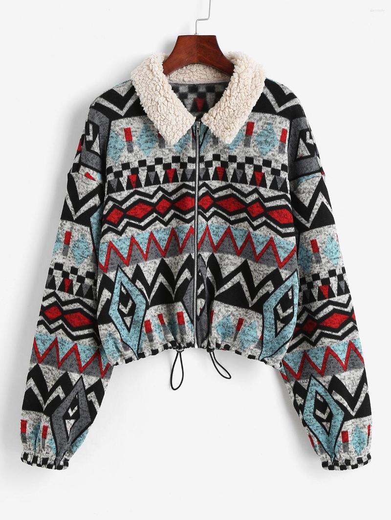 Women' Jackets ZAFUL Faux Fur Insert Geometry Ethnic Aztec Printed Jacket Women Knitted Zip Up Short Coat, Multi
Women' Jackets ZAFUL Faux Fur Insert Geometry Ethnic Aztec Printed Jacket Women Knitted Zip Up Short Coat, Multi