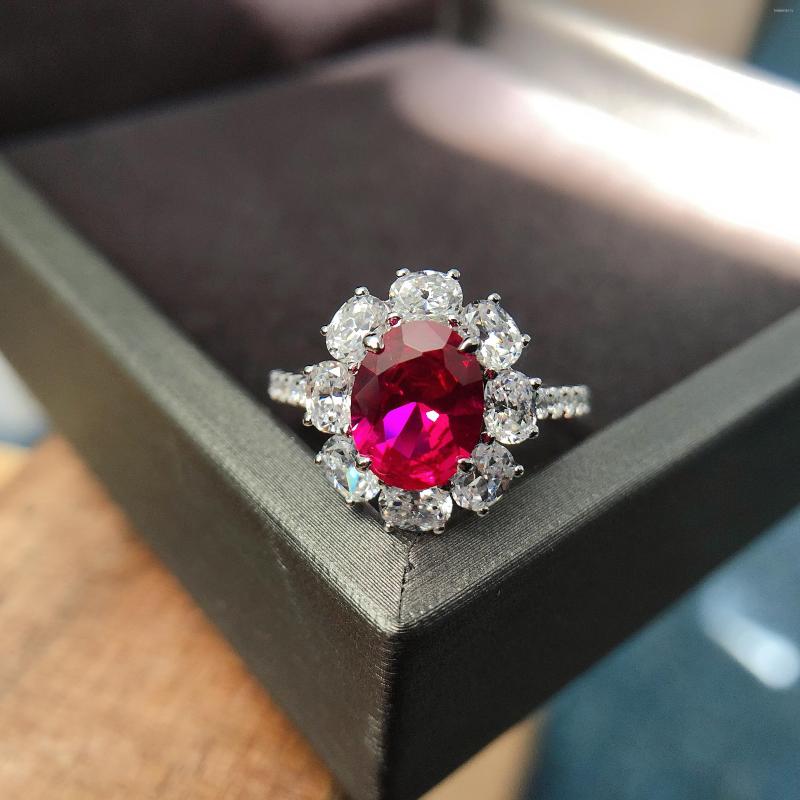 Cluster Rings 2Ct Oval Cut Rose Red Diamond Engagement Ring For Women Wedding Jewelry Solid Platinum 950 R155