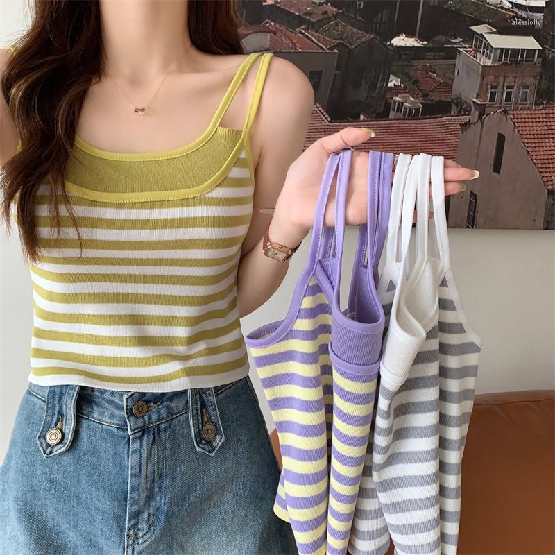 Women's Tanks Summer Design Fake Two-piece Color-blocking Striped Camisole Top Women's Sweet Inner Wear Short Y2K R041, Gray
Women's Tanks Summer Design Fake Two-piece Color-blocking Striped Camisole Top Women's Sweet Inner Wear Short Y2K R041, Gray