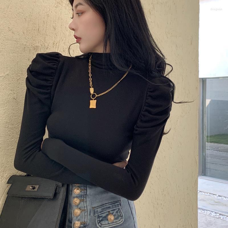 Women' T Shirts Half High Collar With Chic Bottoming Shirt Women' Slim Design Bubble Long Sleeved T-shirt Straight Shoulder Top, Black
Women' T Shirts Half High Collar With Chic Bottoming Shirt Women' Slim Design Bubble Long Sleeved T-shirt Straight Shoulder Top, Black