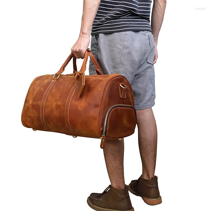 Duffel Bags Men Travel Bag Vintage Crazy Horse Genuine Leather 18 Inch Big Cow Boston Business Luggage Weekend, Type 1(45cm) 
Duffel Bags Men Travel Bag Vintage Crazy Horse Genuine Leather 18 Inch Big Cow Boston Business Luggage Weekend, Type 1(45cm)