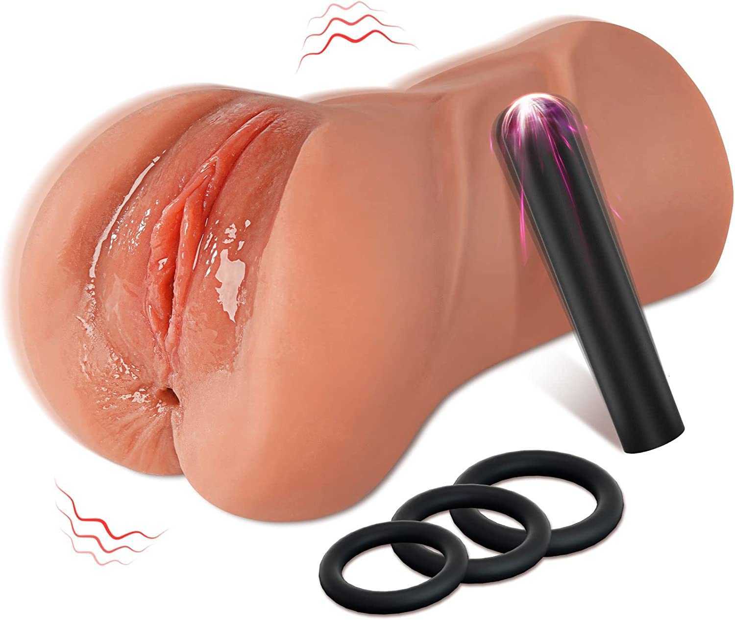 Male Masturbator Sex Toy - 4in1 Upgrade Pocket Pussy Toys for Men with Powerful Bullet Vibrator 3 Penis Ring 10 Vibrations Modes