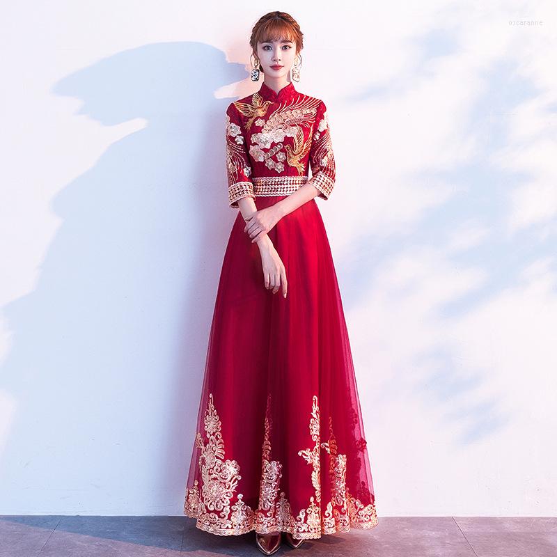 Ethnic Clothing Chinese Slim Bride Wedding Banquet Cheongsam Dress Vintage Mandarin Collar Lady Long Qipao Embroidery Phoenix Evening Prom
Ethnic Clothing Chinese Slim Bride Wedding Banquet Cheongsam Dress Vintage Mandarin Collar Lady Long Qipao Embroidery Phoenix Evening Prom