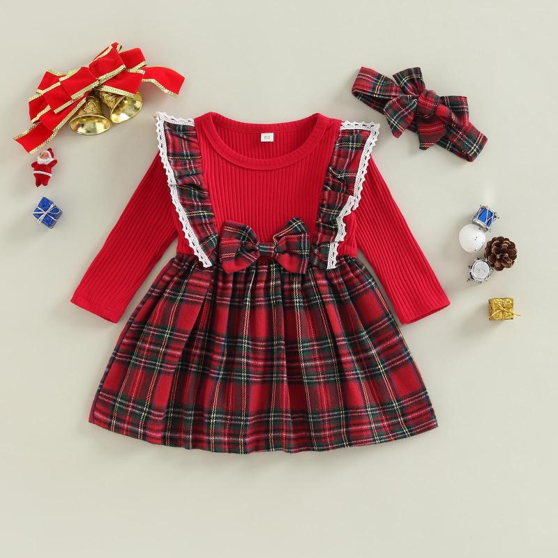 Girl Dresses Baby 2Pcs Christmas Dress Outfits Long Sleeve Plaid Print Ruffle Bow Headband Set, Red
Girl Dresses Baby 2Pcs Christmas Dress Outfits Long Sleeve Plaid Print Ruffle Bow Headband Set, Red