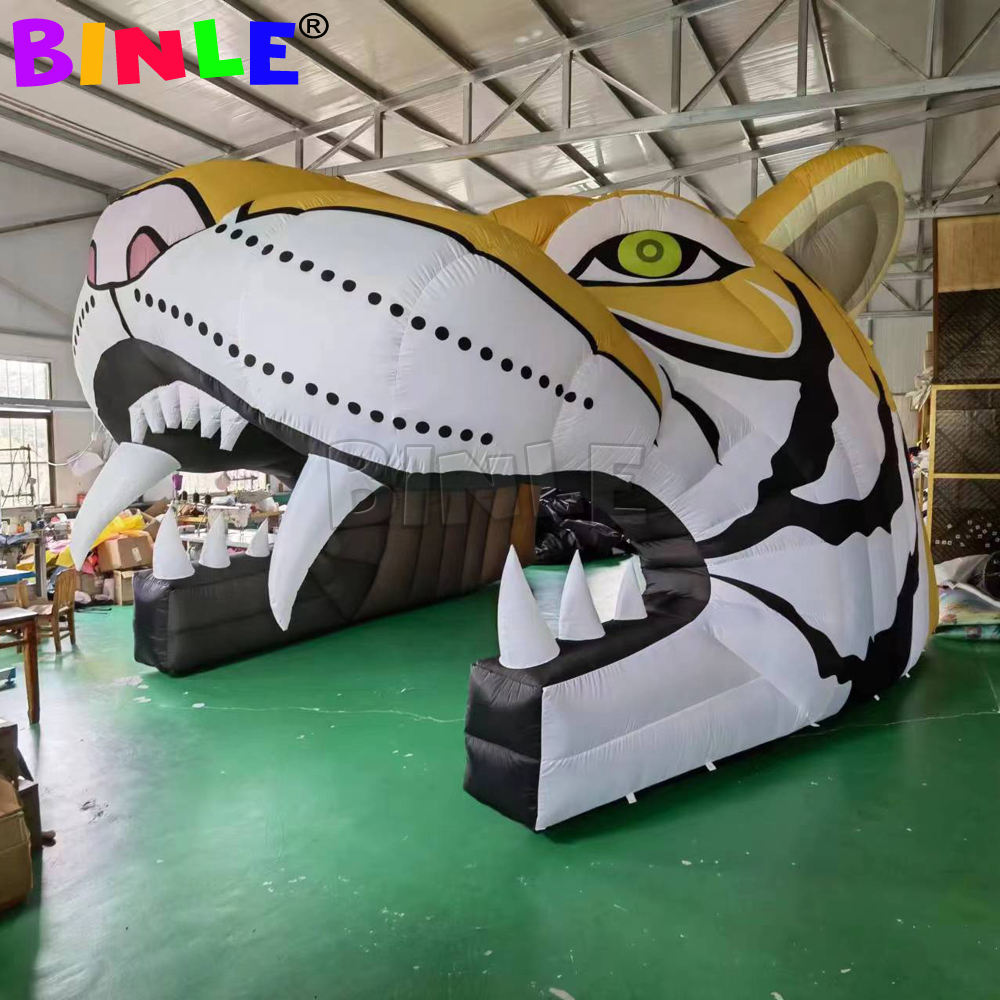Oxford animal head inflatable tiger football tunnel for sports event decoration mascot entrance door gate