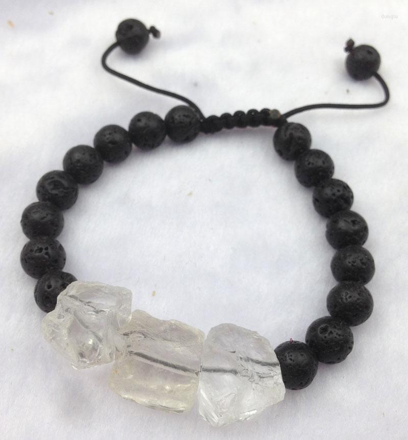 Charm Bracelets YA2994 Clear Quartzs Stone Black Lava Beads Cord Adjustable Bracelet