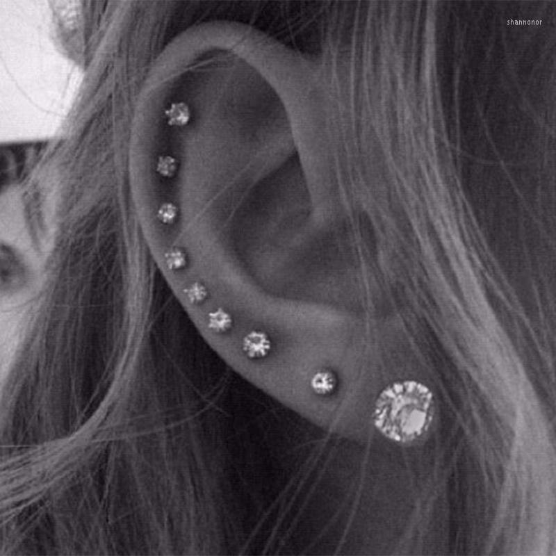Stud Earrings Cubic Zirconia Piercing Small Round Ear Studs For Women Kid Steel Screw Earring Zircon Stone Jewelry