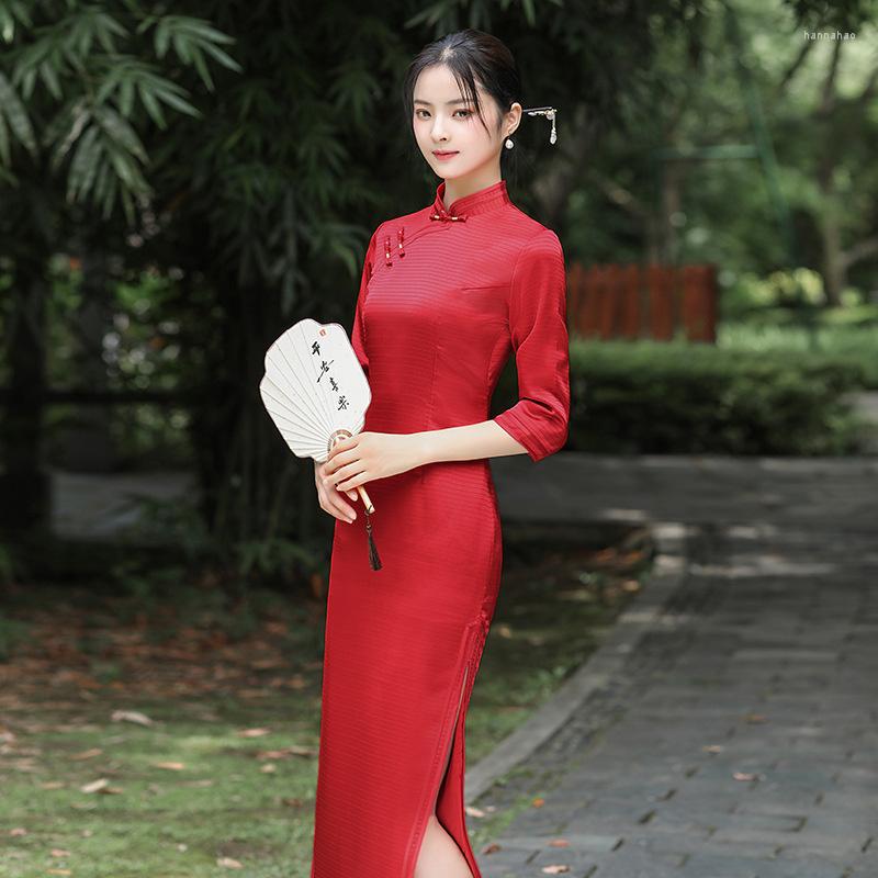 Ethnic Clothing Sheng Coco Lady Red Stripe Long Sleeve Qi Pao Dresses Cheongsam Acetic Acid Sexy Chinese Wedding Dress
Ethnic Clothing Sheng Coco Lady Red Stripe Long Sleeve Qi Pao Dresses Cheongsam Acetic Acid Sexy Chinese Wedding Dress